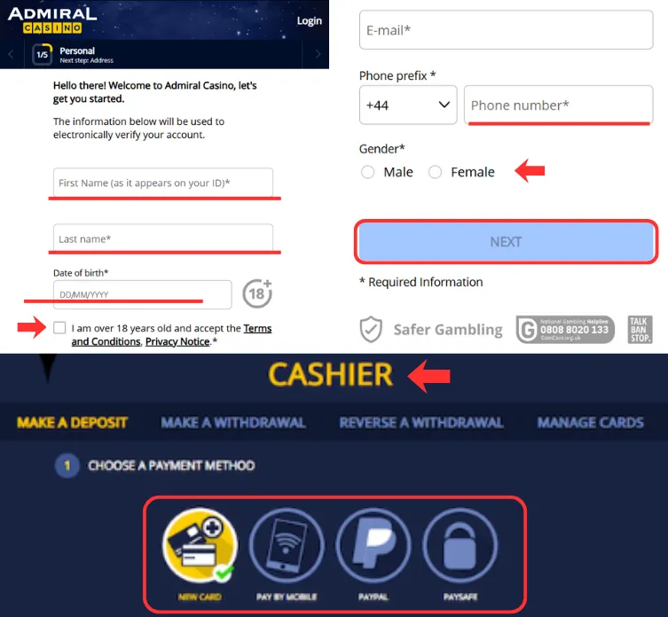 Deposit and Sign up